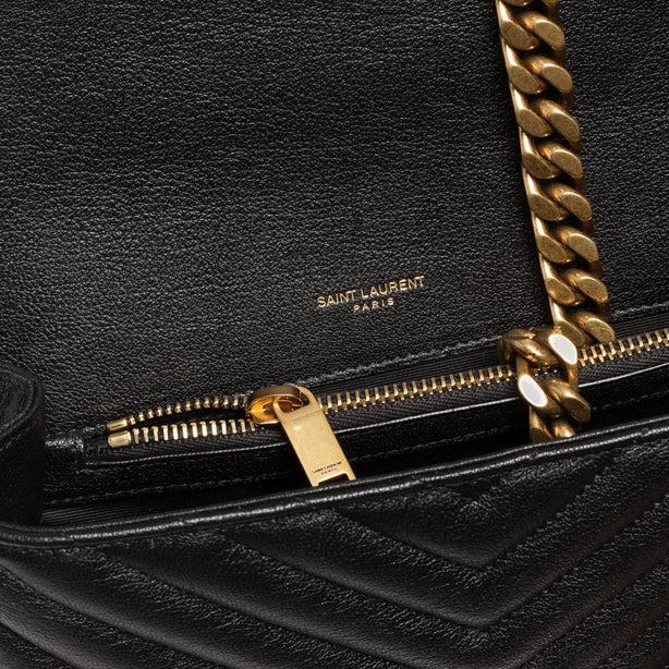 SAINT LAURENT YSL College Medium Chain Bag In Quilted Leather Black RS-600279BRM07