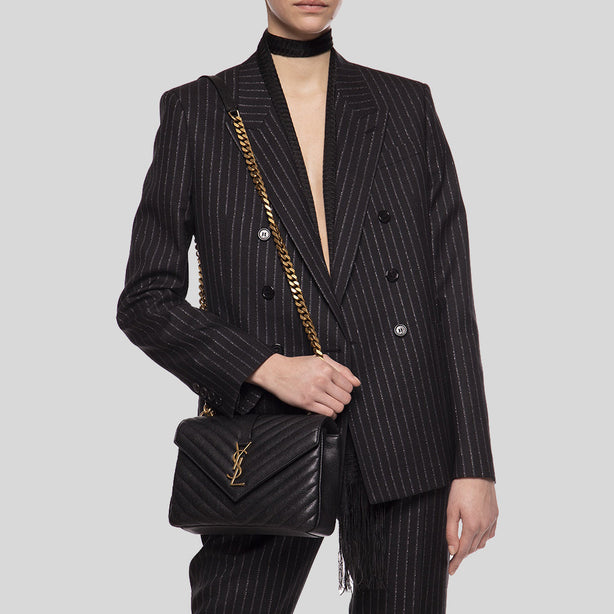 SAINT LAURENT YSL College Medium Chain Bag In Quilted Leather Black RS-600279BRM07