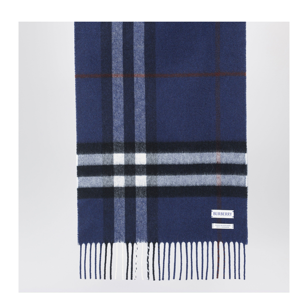 Blue Cashmere Scarf With A Checked Pattern