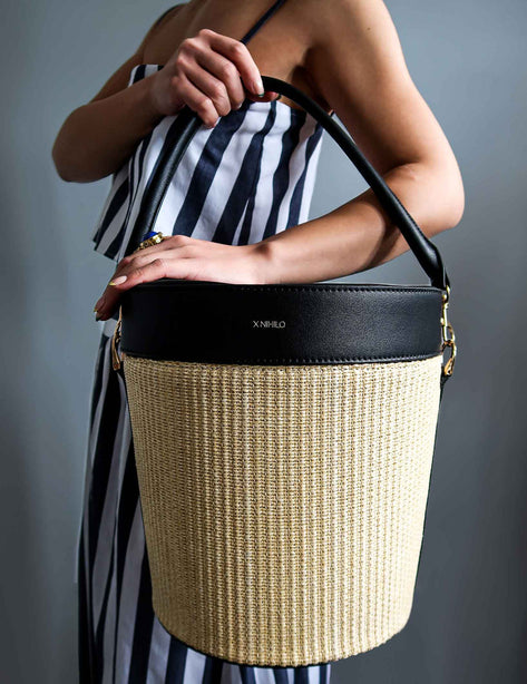 X Nihilo Vegan Raffia Picnic Bag Black