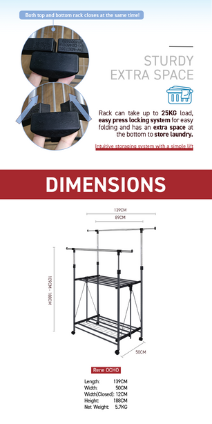 E70422 Rene Ocho Foldable Double Garment Rack