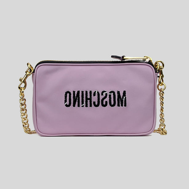 Moschino Couture Teddy Embroidered Chain Crossbody Bag Soft Lilac RS-A7525