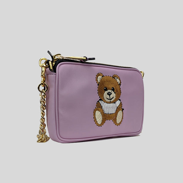 Moschino Couture Teddy Embroidered Chain Crossbody Bag Soft Lilac RS-A7525