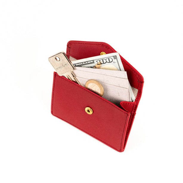 GNOME & BOW Envelope Flap Coin Pouch Card Holder Women (100% Genuine USA Nappa Leather / RFID Blocking)-RB
