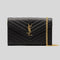 SAINT LAURENT YSL Matelasse Chain Wallet In Grain De Poudre Embossed Leather Black RS-377828BOW01