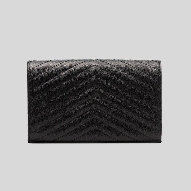 SAINT LAURENT YSL Matelasse Chain Wallet In Grain De Poudre Embossed Leather Black RS-377828BOW01