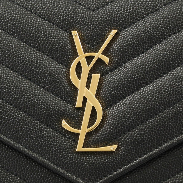 SAINT LAURENT YSL Matelasse Chain Wallet In Grain De Poudre Embossed Leather Black RS-377828BOW01
