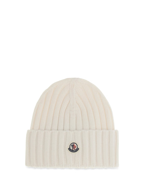 Moncler Wool Beanie with logo - White