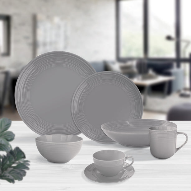 Soiree Ascot, Fine Porcelain Tableware, Deep Coup Plate, Pebble Grey