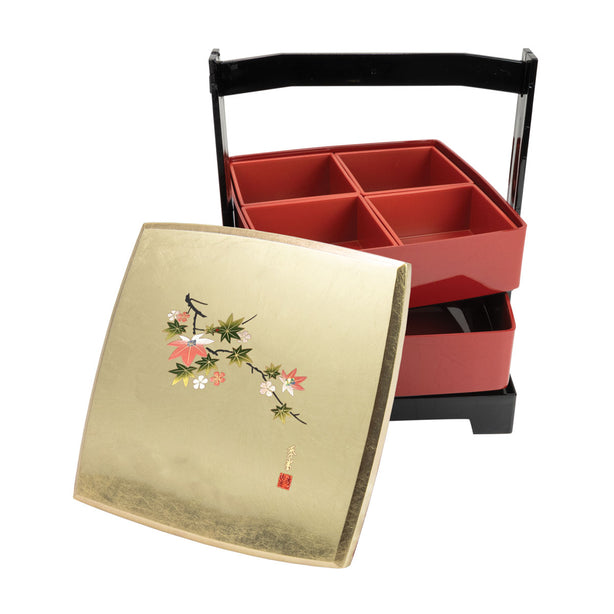 Tsuru Hasegawa Collection Enchanted Maple Garden 2-Tier Sq Confection Box, Gold