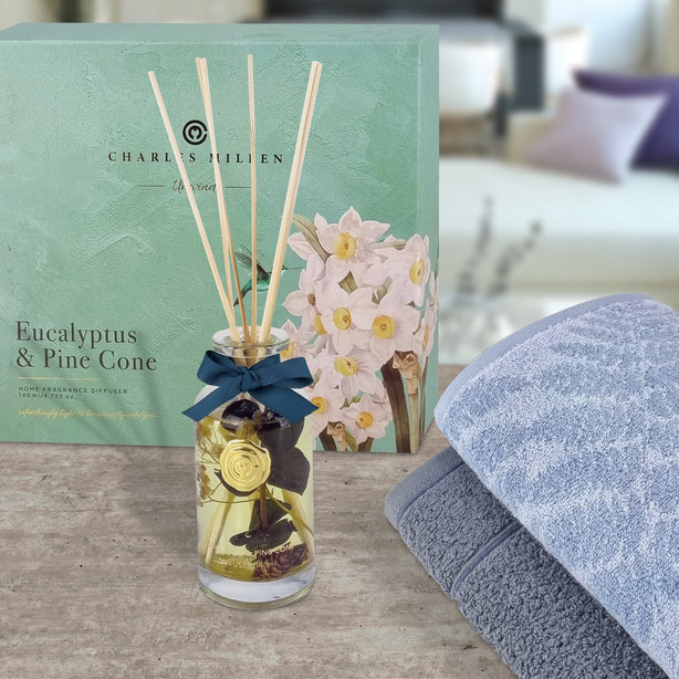 Charles Millen Signature Collection Unwind Home Spa Indulgence Diffuser + Hand Towel Gift Set, Creigh Blue, Set Of 2
