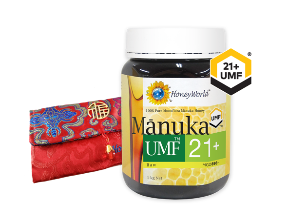HoneyWorld Raw Manuka UMF21+ 1KG with Premium Silk Wallet