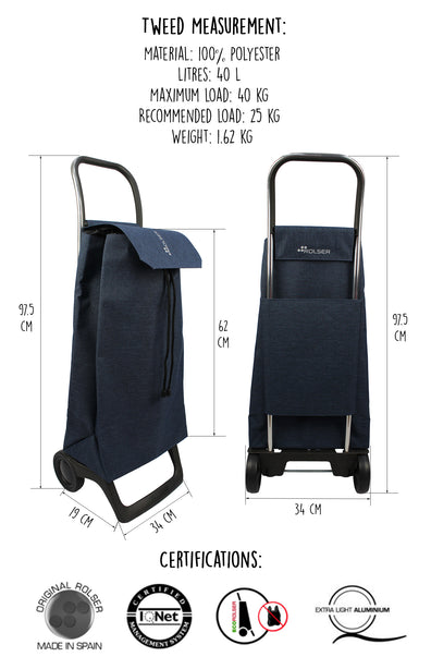 J65748 Rolser Jet038 Tweed Joy Shopping Trolley (Dark Blue)