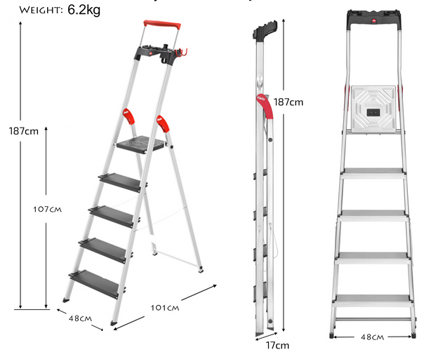 H8050-507 Hailo L100 Topline Safety Ladder 5 Steps