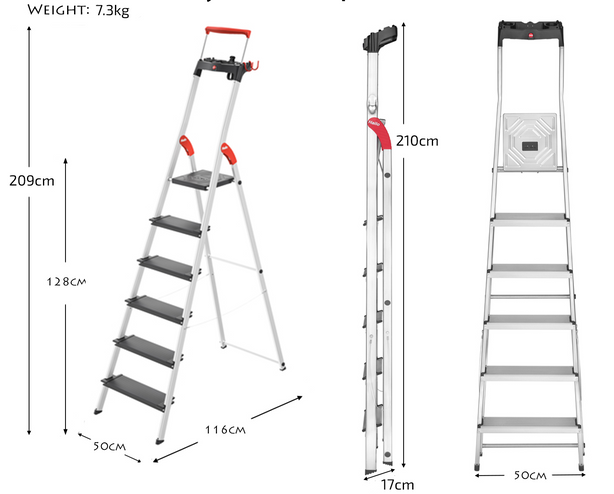 H8050-607 Hailo L100 Topline Safety Ladder 6 Steps