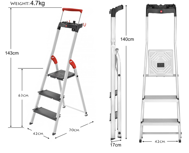 H8050-307 Hailo L100 Topline Safety Ladder 3 Steps