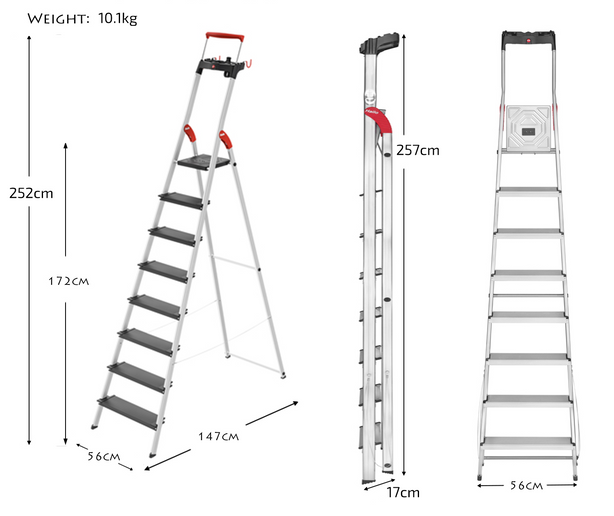 H8050-807 Hailo L100 Topline Safety Ladder 8 Steps