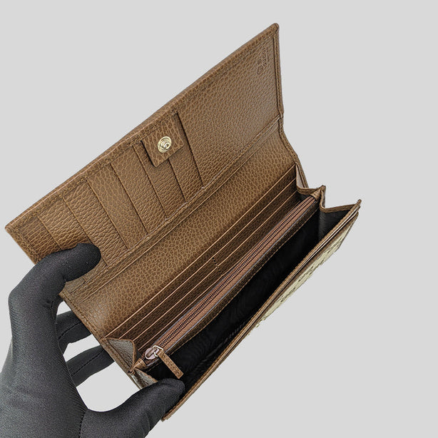 Gucci Women's Signature Envelope Long Wallet Beige Brown RS-346058
