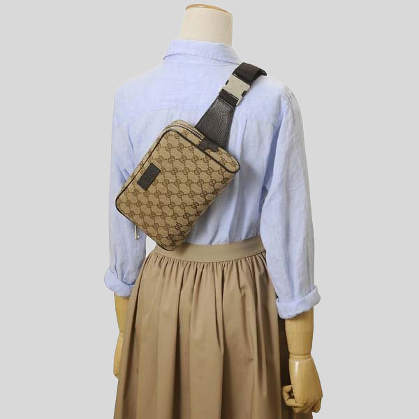 GUCCI Signature GG Canvas Unisex Waist Belt Bag Beige RS-449174