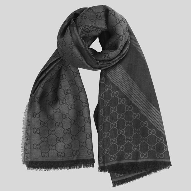 GUCCI Signature Logo GGWEB Scarf Wrap Dark Grey Black RS 281942