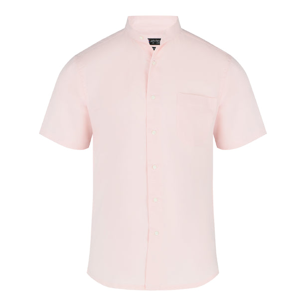 John Langford Mandarin Collar Linen Cotton Short Sleeve Shirt