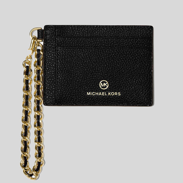 Michael Kors Small Pebbled Leather Chain Card Case Black RS-32F2GT9D5L