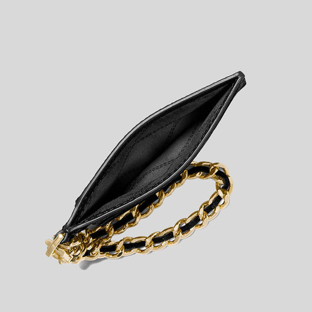 Michael Kors Small Pebbled Leather Chain Card Case Black RS-32F2GT9D5L