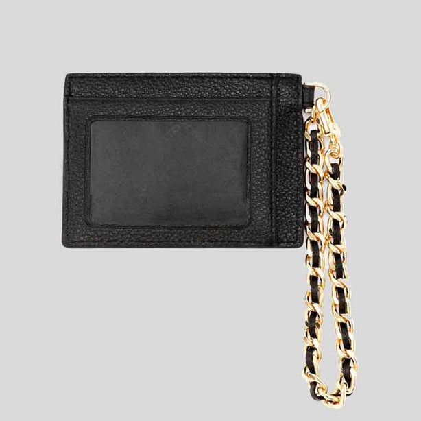 Michael Kors Small Pebbled Leather Chain Card Case Black RS-32F2GT9D5L