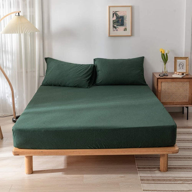 Cotton Pure - Verde Green Jersey Cotton Fitted Sheet Set