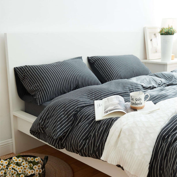Cotton Pure - Classic Black Stripes Jersey Cotton Fitted Sheet Set