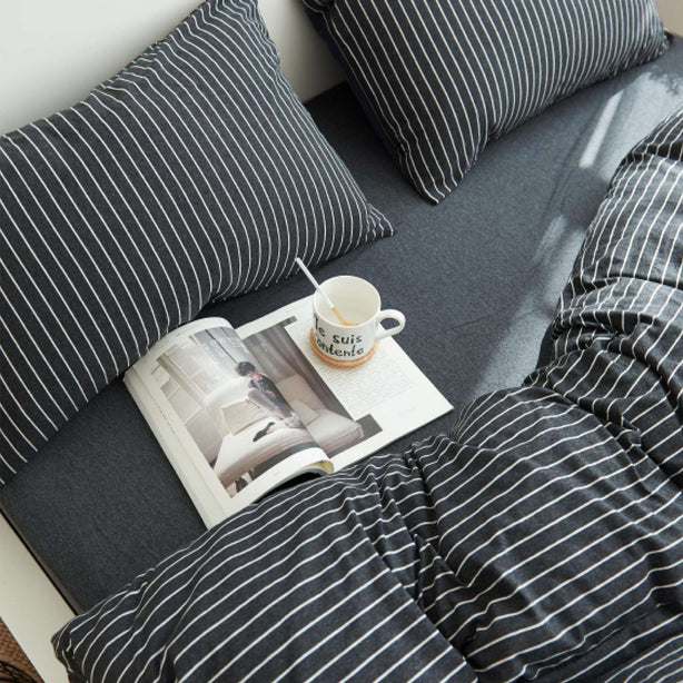 Cotton Pure - Classic Black Stripes Jersey Cotton Bundle Bed Set
