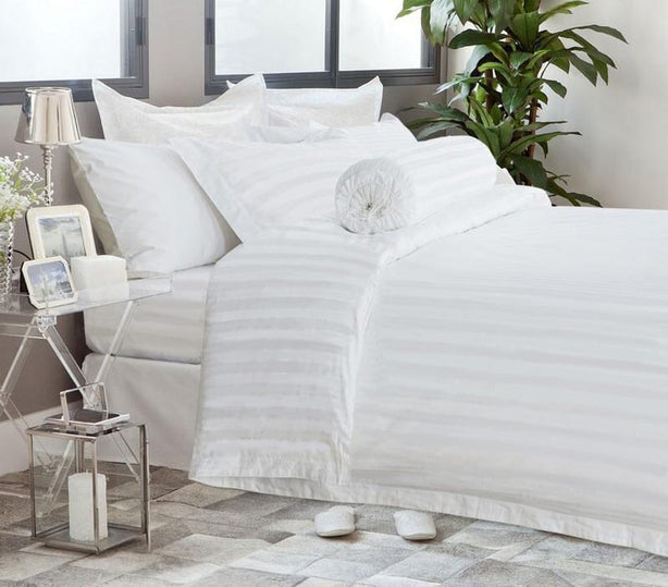 Hotelier Prestigio - White Sateen Stripe Fitted Sheet Set