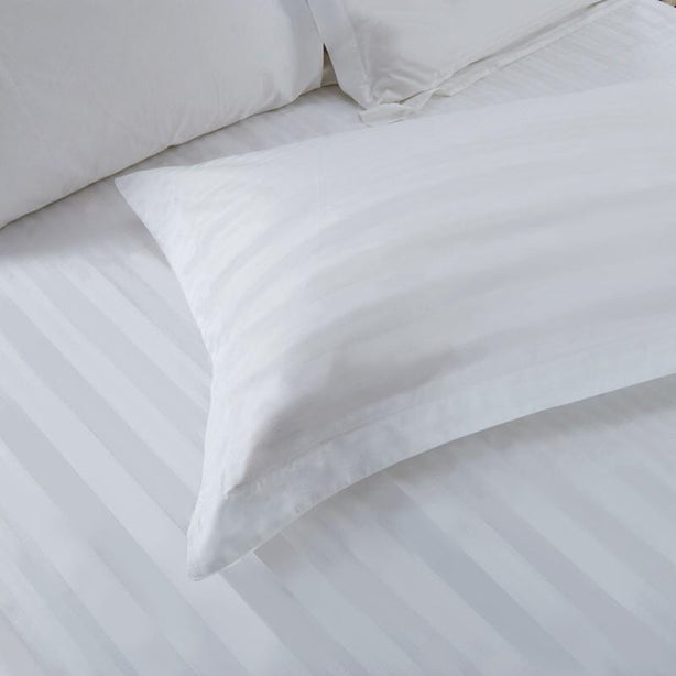 Hotelier Prestigio - White Sateen Stripe Fitted Sheet Set