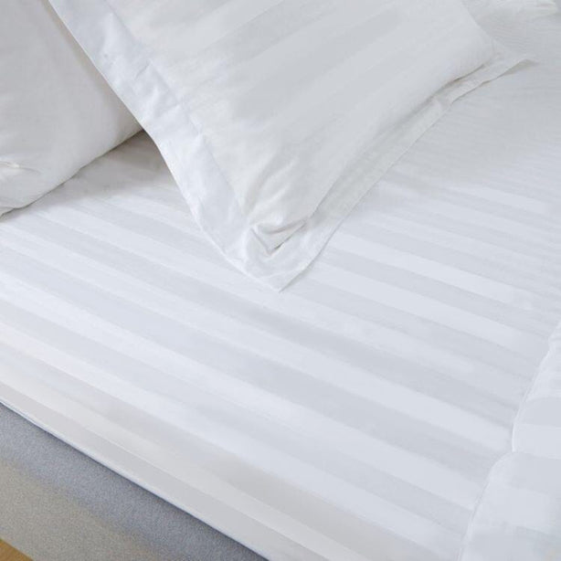 Hotelier Prestigio - White Sateen Stripe Fitted Sheet Set