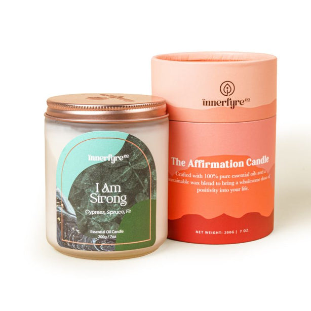 Innerfyre Co I Am Strong Candle: Angelica Root, Cypress, Cedar