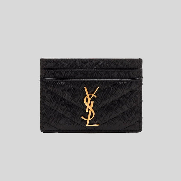 SAINT LAURENT YSL Cassandre Matelasse Card Case In Grain De Poudre Embossed Leather Black RS-423291