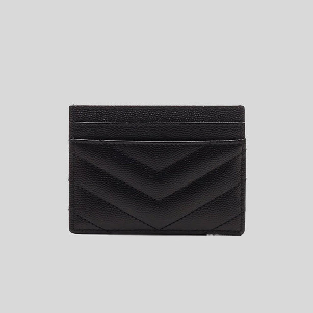 SAINT LAURENT YSL Cassandre Matelasse Card Case In Grain De Poudre Embossed Leather Black RS-423291