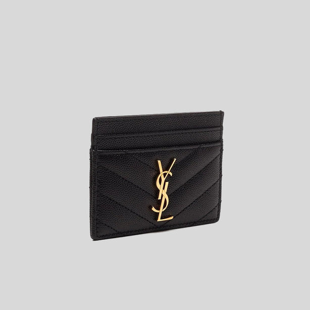 SAINT LAURENT YSL Cassandre Matelasse Card Case In Grain De Poudre Embossed Leather Black RS-423291