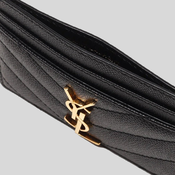 SAINT LAURENT YSL Cassandre Matelasse Card Case In Grain De Poudre Embossed Leather Black RS-423291