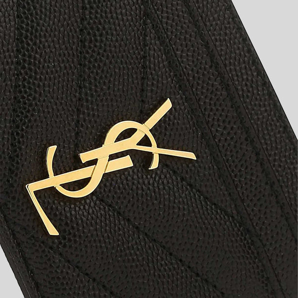 SAINT LAURENT YSL Cassandre Matelasse Card Case In Grain De Poudre Embossed Leather Black RS-423291