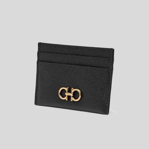 Ferragamo Gancini Leather Credit Card Holder Black RS-220007