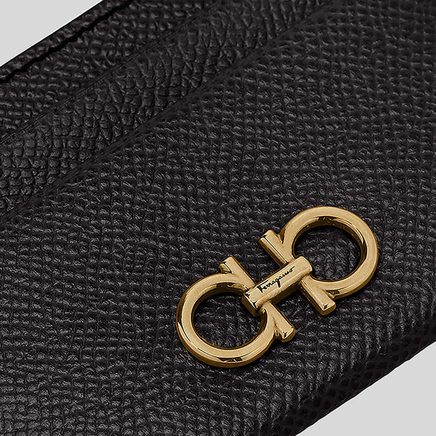 Ferragamo Gancini Leather Credit Card Holder Black RS-220007