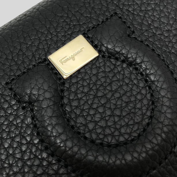 Ferragamo Gancini Calf Leather Small Bifold Wallet Black RS-736967