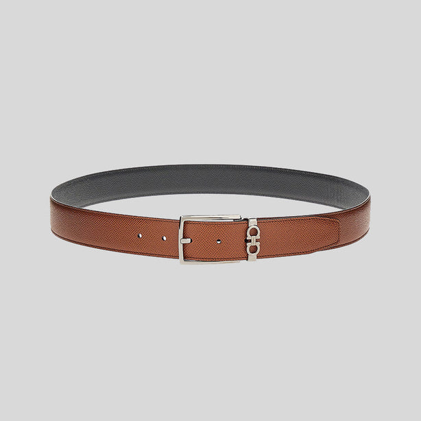 Ferragamo Men's Reversible And Adjustable Gancini Belt Briar/Black RS-709528