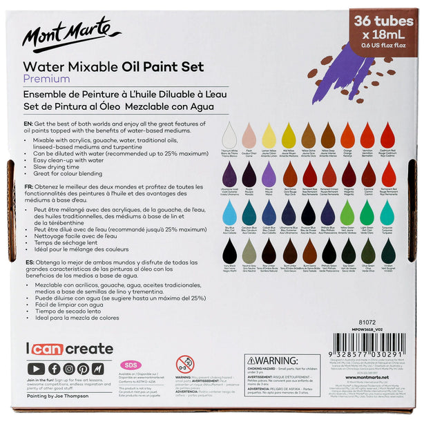 Mont Marte Water Mixable Oil Paint Set 36pc x 18ml