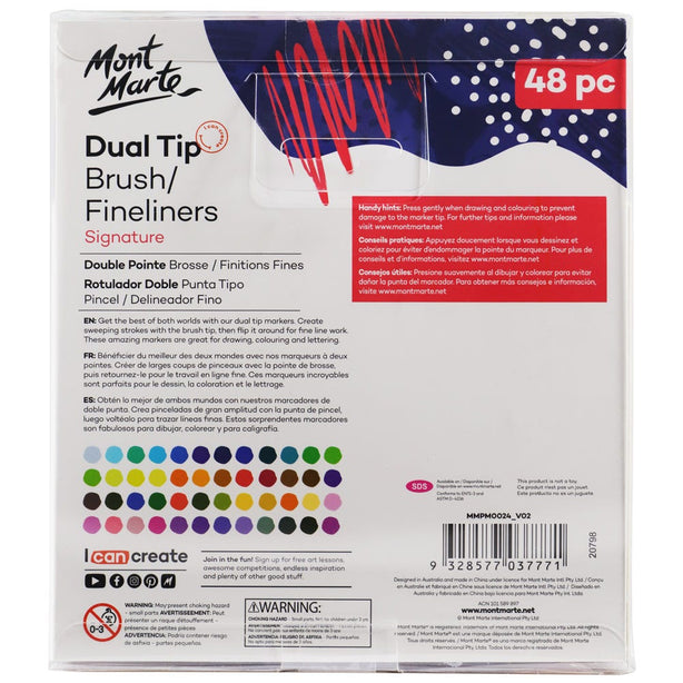 Mont Marte Dual Tip Brush/Fineliners 48pc Tri Grip