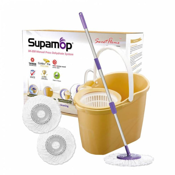 Taiwan No.1 Supamop Sh-350 Yellow Manual Press Dehydrate System Cleaning Mop Spin Mop Set