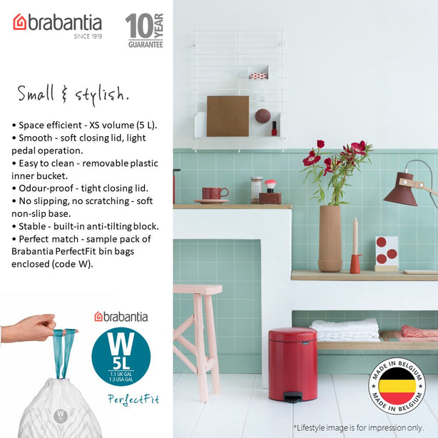 Brabantia NewIcon Soft Closing Pedal Bin XS, Plastic Inner Bucket, 5 L