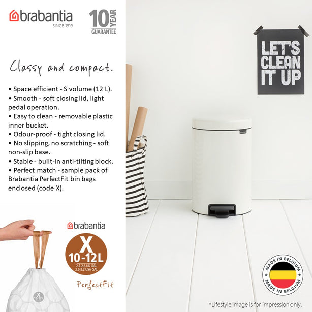 Brabantia NewIcon Soft Closing Pedal Bin S, Plastic Inner Bucket, 12 L