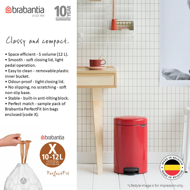 Brabantia NewIcon Soft Closing Pedal Bin S, Plastic Inner Bucket, 12 L